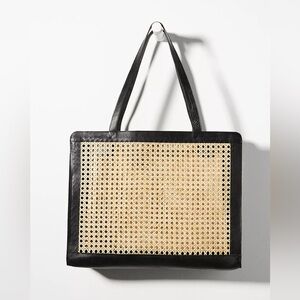 NEW Anthropology Leather-Trimmed Wicker Tote Bag